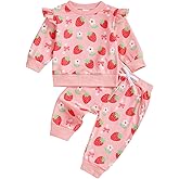 Lefyira Baby Girl Strawberry Outfits Toddler Sweatshirt Pullover Tops and Pants Set Strawberry Birthday Outfit Spring Clothes