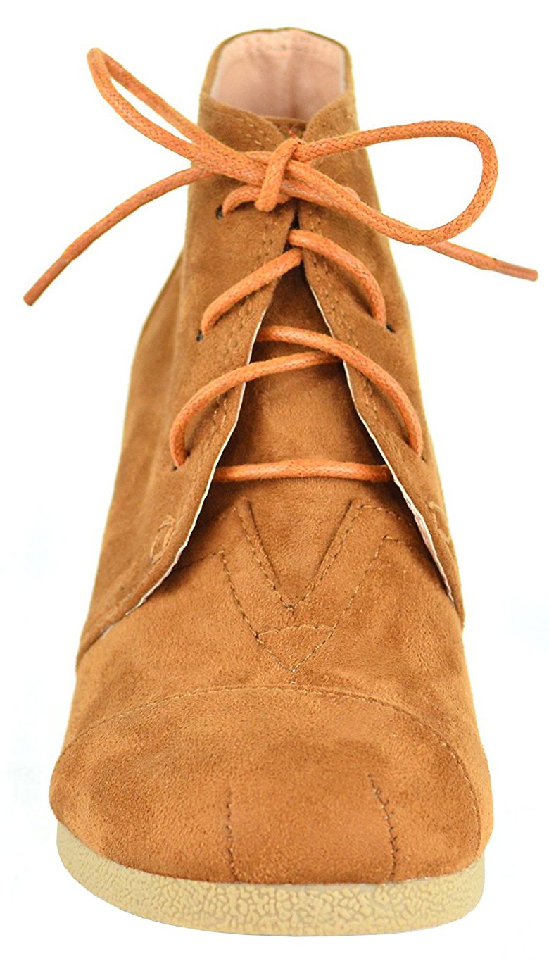 Chase & Chloe Women's Lace Up Oxford Wedge Ankle Bootie,8 B(M) US,Tan - Image 4
