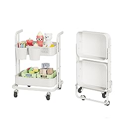 DTK 2 Tier Rolling Cart, Small Metal Utility Cart