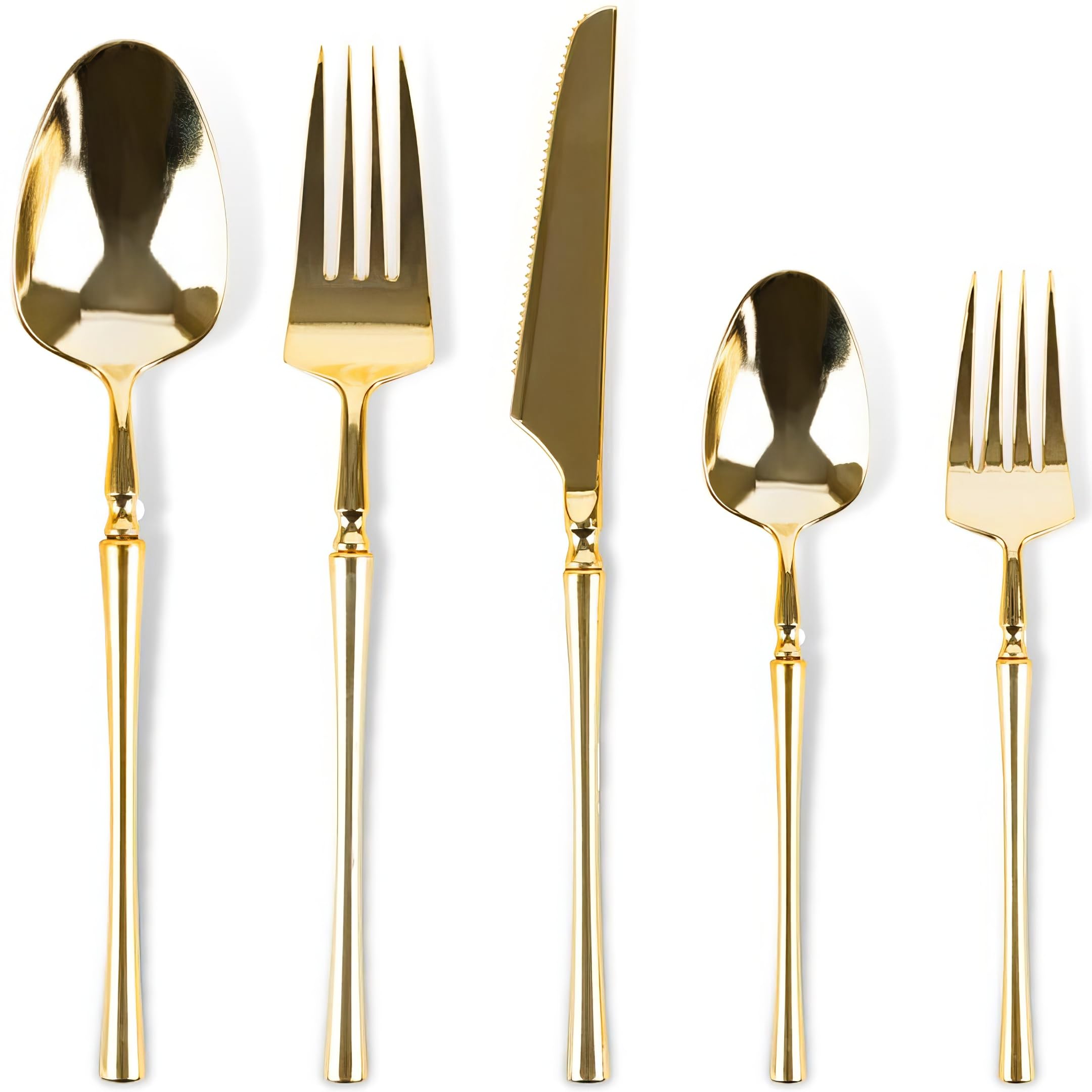 Photo 1 of Infinity Flatware Deluxe Gold Combo - 40 Count | Premium Disposable Plastic Cutlery Set with 8 Dinner Forks, 8 Salad Forks, 8 Knives, 8 Soup Spoons, and 8 Teaspoons
