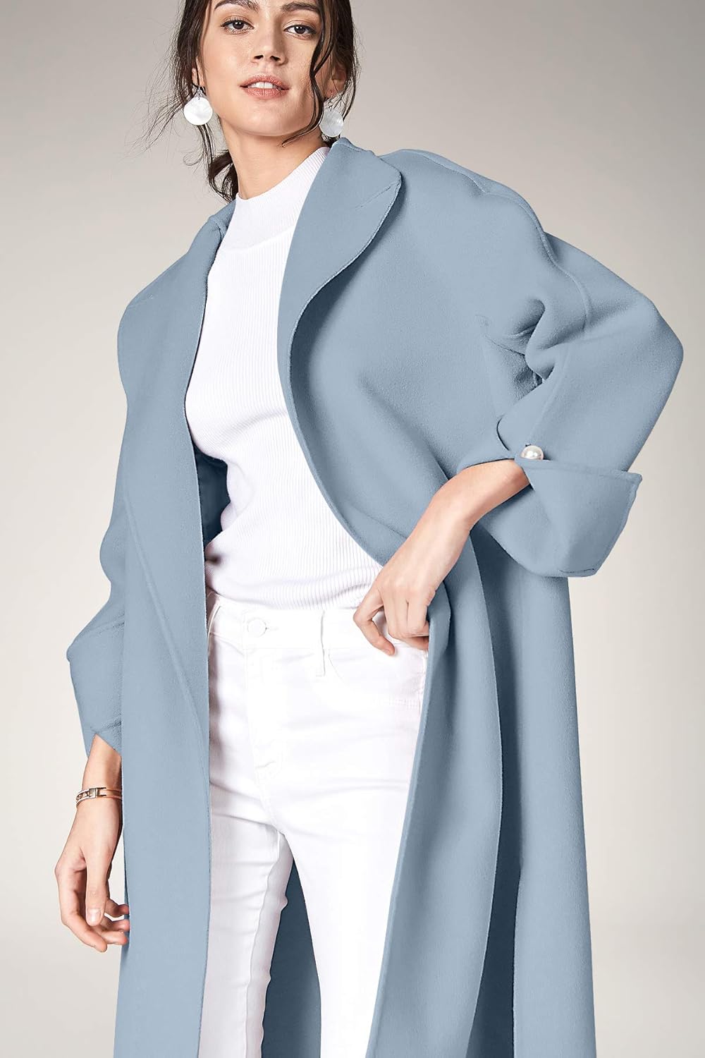 ANNA&CHRIS Women's Long Wool Trench Coat Winter Oversize Handmade Lapel Cardigan Overcoat: Clothing