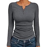 Trendy Queen Long Sleeve Henley Shirts for Women Fall Winter Ribbed Thermal Tops Casual Blouses Basics Tees Cute Sweaters