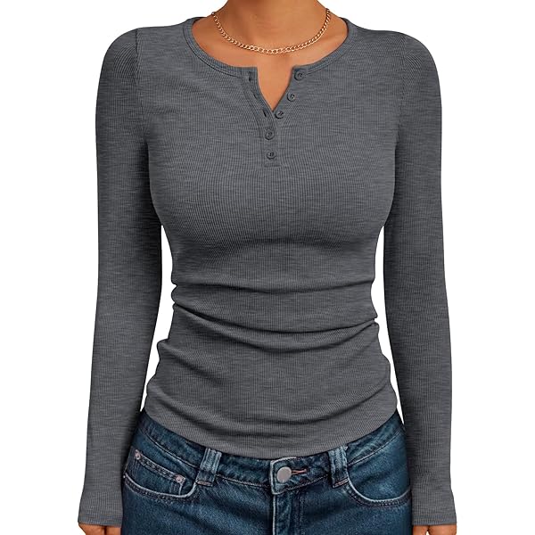 Kissfix Long Sleeve Shirts for Women Fall Winter Henley Tops
