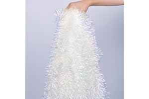 YUKL Iridescent White Christmas Tinsel Garland 49.2Feet Christmas Garland Xmas Tree Decoration Xmas Garland for Twist Hanging Ceiling Indoor Outdoor Christmas Tree Decorations