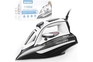 IRONDAY 1700W Steam Iron for Clothes 20s Fast Heat-up, Non-Stick Ceramic Soleplate, 14.07oz Large Water Tank, Auto-Off, Burst Steam, Self-Cleaning, roning Clothes for Home