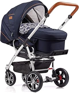 Gesslein Kombi-Kinderwagen F4 Air+ | Gestell: silber eloxiert | Lederschiebegriff: cognac | inkl. C2-Compact Tragetasche | Design: 061061