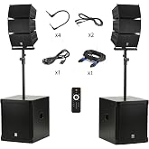 EXOTON LVP-18 8000W P.M.P.O Active Line Array PA System | Dual 18" Subwoofers, 6 Line Array Modules, Bluetooth, 128 dB MAX SPL, for DJs, Live Events and Stage Performances