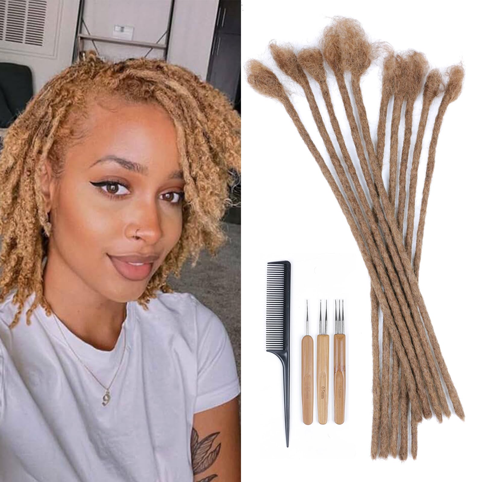 DaiMer 12 Inch Dreadlock Extensions Human Hair 0.6cm Loc Extensions Real Human Hair for Men/Women/Kids 10 Strands Full Handmade Permanent Dreads Extensions Extension 30 Color Will not Fade — image 1
