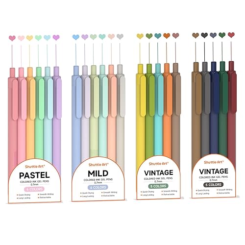 Shuttle Art Colored Retractable Gel Pens, 22 Ink Colors, 6 Mild 6 Pastel 5 Light Vintage and 5 Dark Vintage, Cute Pens Fine Point Soft Barrel for Writing Journaling Note Taking School Office Home