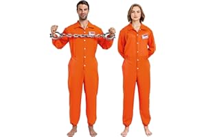 Spooktacular Creations Orange Prisoner Jumpsuit Costume Men, Orange Jumpsuit Women with Name Tag, Halloween Costumes Adult