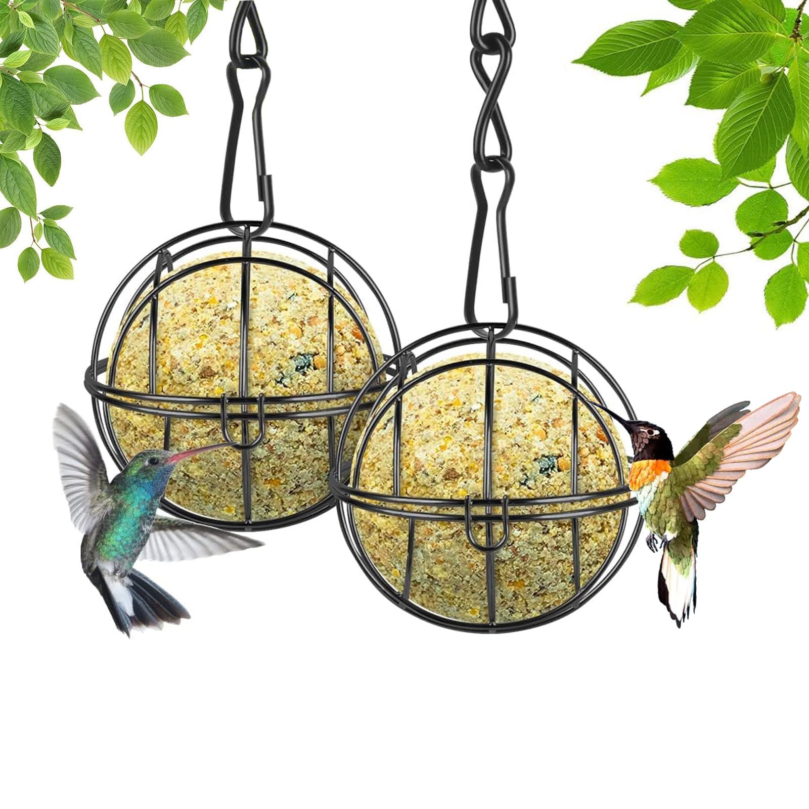 Fat Ball Bird Feeder 2 Pcs Bird Feeder Hanging Bird Feeder Metal Fat Ball Bird Holder with 2 S-shaped hooks for Outdoor Garden Wildlife Birds Finch Sparrow Robin
