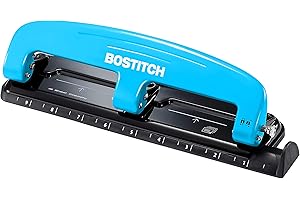 PAPERPRO Bostitch Office EZ Squeeze™ Reduced Effort 3-Hole Punch, 12 Sheets, Blue (2103), 12 Sheet Blue