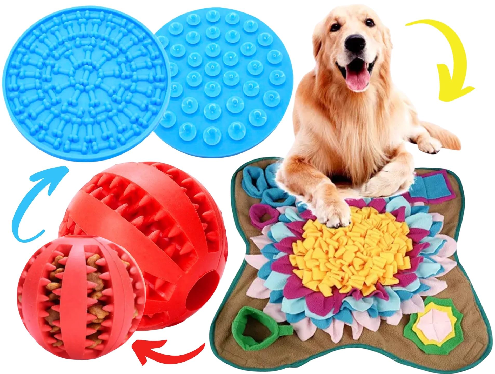 Poochsy 3 Pcs Snuffle Mat for Dogs Bundle! - Includes a Licky Mat for Dogs, Treat Dispenser Dog Toy Ball & Snuffle Mat - Interactive Dog Puzzle Toys for Boredom, Mental Stimulation & Slow Feeding