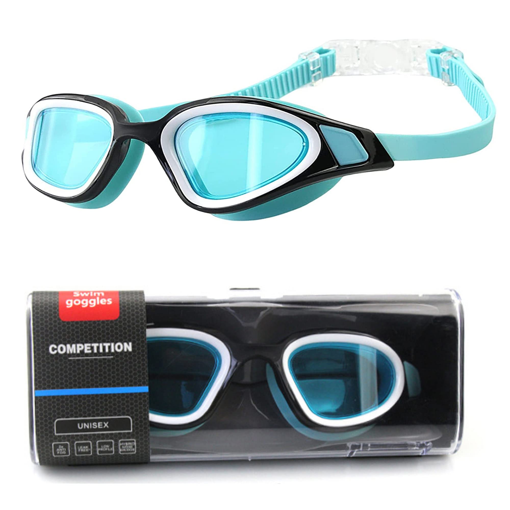 OYMI Swimming Goggles Swim Goggles with Protection Case - Anti Fog Anti UV No Leakage Large Frame Clear Vision Swimming Glasses for Men Women Adults Youth (Lake Blue)