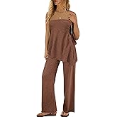SENSERISE Womens 2 Piece Outfits Summer Knit Sweater Set Matching Lounge Set Off the Shoulder Tops and Pants