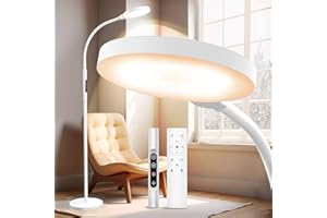 AULAIDIK Light Therapy Lamp, 3 in 1 Happy Therapy Floor Lighting, 11000 Lux Full Spectrum Therapy Lamps, UV-Free LED Sunlight, 10 Brightness/5 Color/Gooseneck/Height Adjustable With Remote Timer Control, White