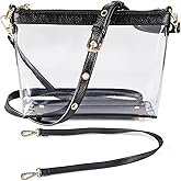Y&R Direct 3-IN-1 Clear Zipper Crossbody Bag with Vegan Leather Trim Clear Purse for Stadium Festival Concert Gameday Gifts