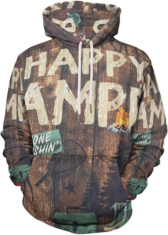 Amazon Happy Camper メンズ パーカー スウェットパーカー 長袖 プルオーバー トレーニング フード付き シンプル カジュアル おしゃれ 大人 男性 ポケット付き トレーナー パーカー 通販