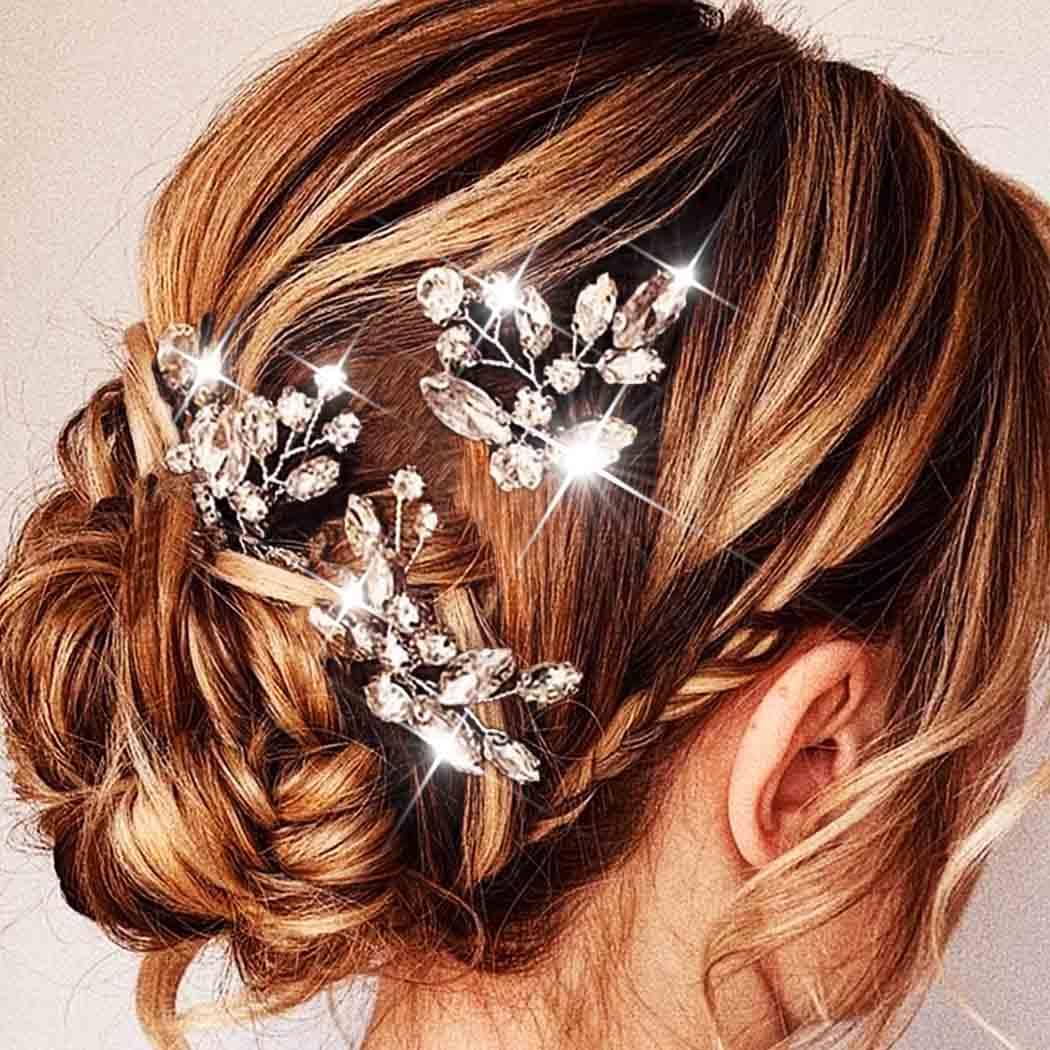 Unicra Silver Wedding Crystal Hair Pins Diamante Hair Piece Bridal Hair Accessories for Women and Brides(Pack of 3)
