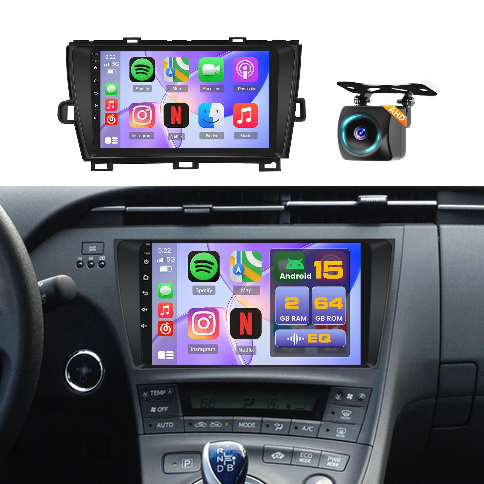 Photo 1 of 2+64G Upgrade Car Radio for Toyota Prius 2010-2015 Wireless Carplay Android Auto HiFi, 9'' Touch Screen Stereo for Prius Android 15 Bluetooth WiFi GPS EQ SWC FM RDS Dual USB