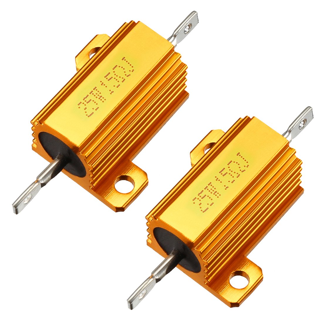 Sourcingmap 25W 15 Ohm 5% Aluminum Housing Resistor Screw Tap Chassis Mounted Aluminum Case Wirewound Resistor Load Resistors Gold Tone 2 pcs