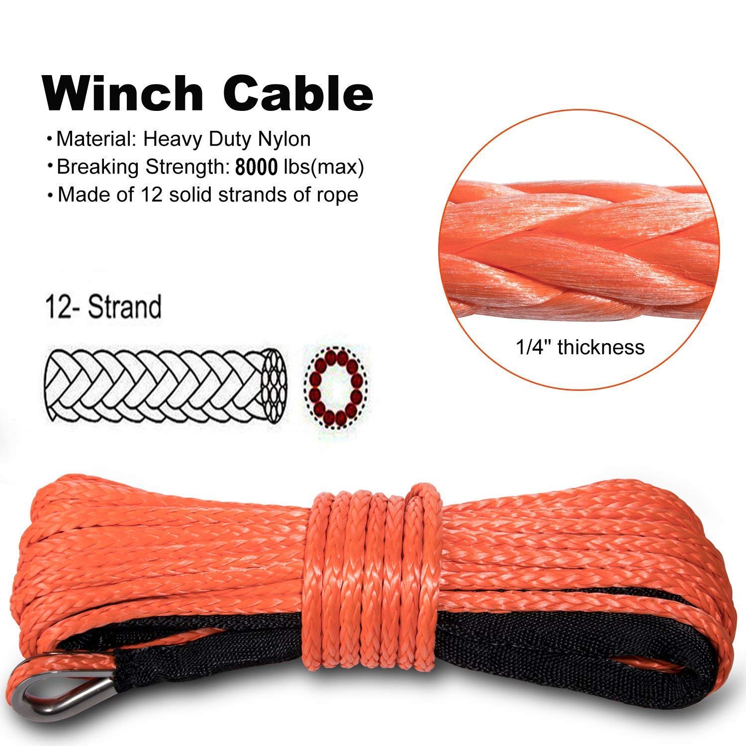 Buy Yoursme Nylon Synthetic Winch Cable Rope with Sheath for SUV ATV