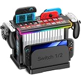 Switch 2/1/OLED RGB Organizer Station with Controller Charging Dock, Switch Storage Stand, Joycon 1/2 Charger, Gaming Accessories Holds TV Dock, 16 Game Cases, 18 Game Cards, and 2 Pro Controllers