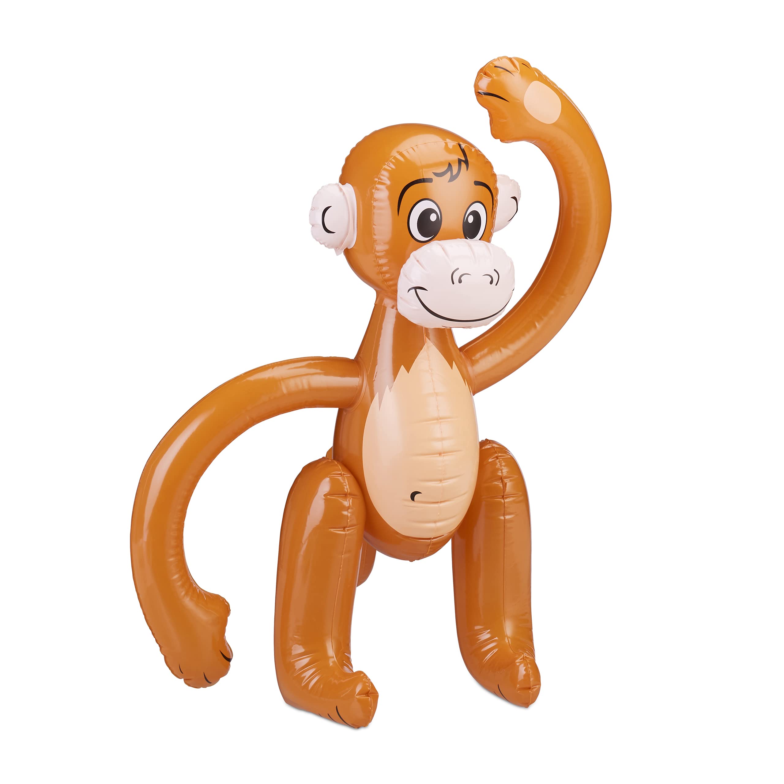Relaxdays Inflatable Monkey, Swimming Ape, Jungle Party Decoration, Safari, Carnival, Water Toy for Children, Brown