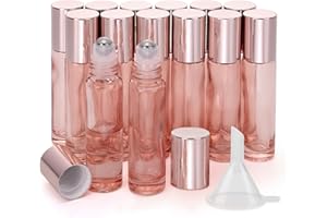 Kesell 14-Pack 10ml Glass Roller Bottles for Essential Oils - Travel- Refillable Perfume Bottles with Stainless Steel Roller Balls, Caps - Funnel for Aromatherapy, Perfumes