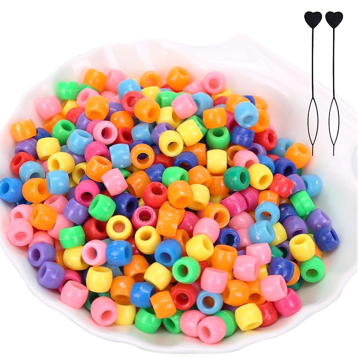 200Pcs Plastic Pony Beads for Jewellery Making, 6 * 9mm Colourful Beads for Crafts, Hair Bead for for Bracelets Making Kit