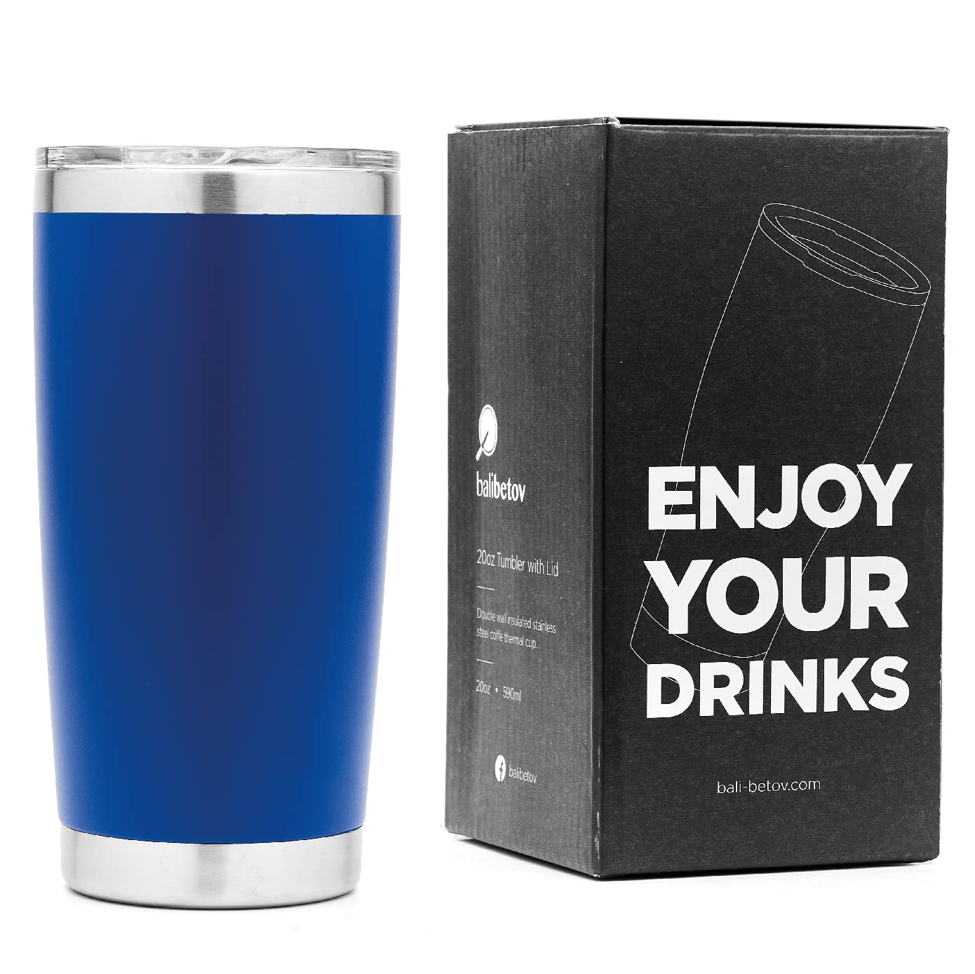 BALIBETOV 20 oz. Insulated Coffee Cup with Lid - Stainless Steel Vacuum Insulated Travel Coffee Cup - Thermos Cup for Keep Hot and Ice Coffee, Tea and Beer (Dark Blue)
