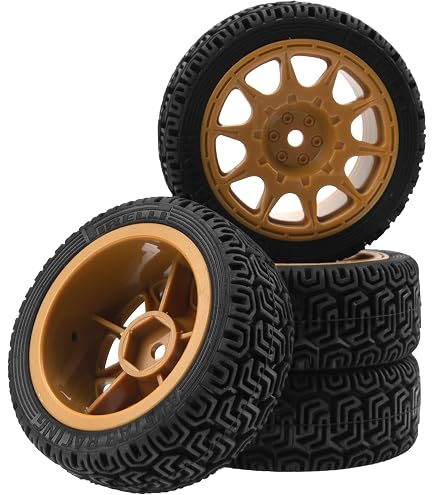 4 Pneus Caoutchouc 1/10 Pour Voiture RC – Montés Sur Jantes – Diamètre 65mm, Largeur 26mm, Hex 12mm – Compatibles 9068-6081