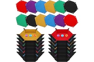 GlikCeil 12 Pcs Dice Trays Hexagon Dice Rolling Holder Folding Felt Tray Portable Storage Box Compatible with Table Games, Red, Blue, Violet, Black, Green, Yellow