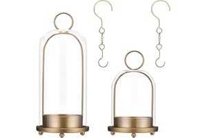 VAUWINEK Hurricane Candle Holders Set of 2, 5" & 4" Metal and Glass Candle Lantern with Clear Dome for Pillar Candle, Wedding