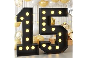 KAINSY Marquee Numbers 15 4ft Light up Numbers Black Large Number with Lights for 15th Birthday Party Decorations Giant LED Mosaic Frame Sign Letter 15 Cardboard Pre-Cut Foam Board Diy Anniversary Decor