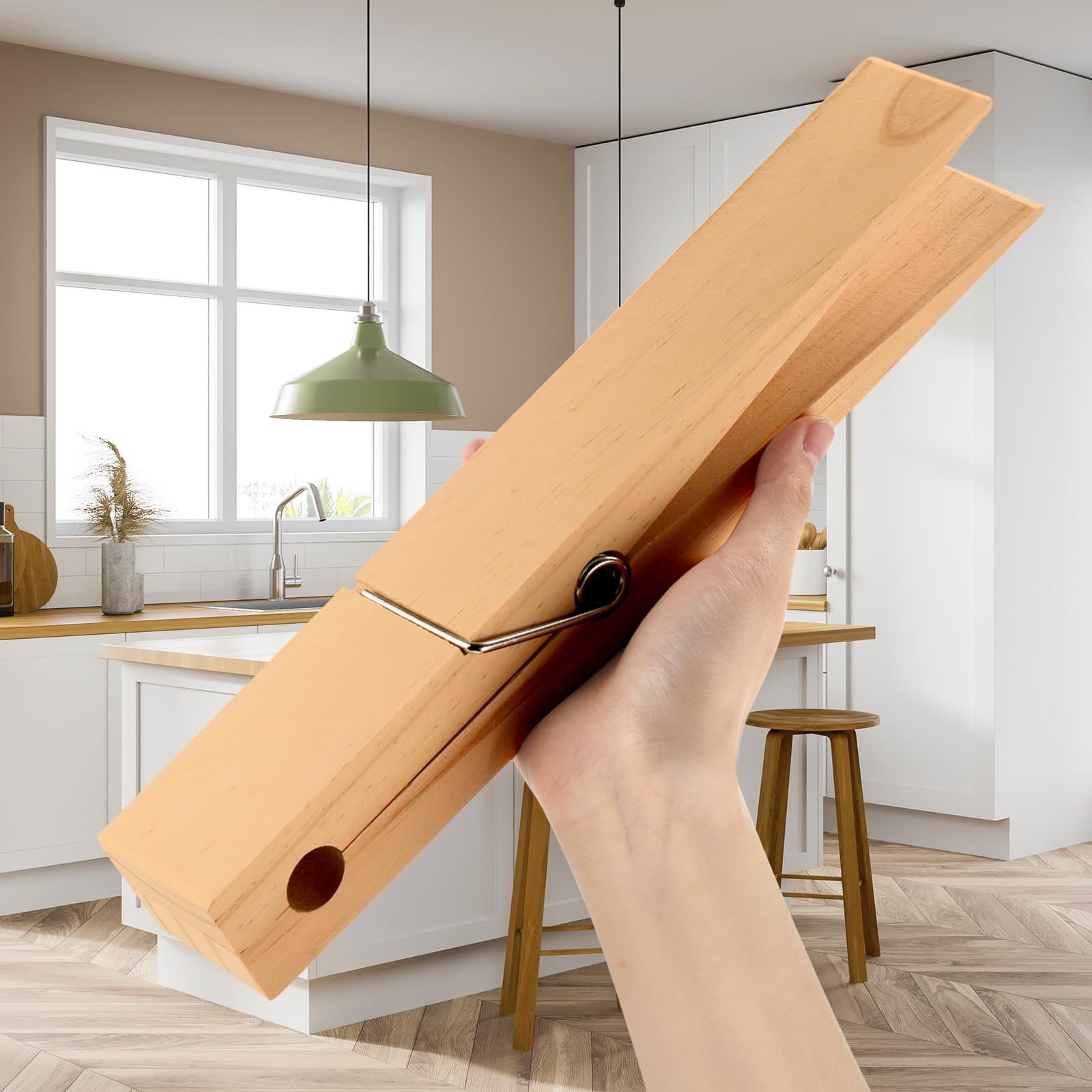 Photo 1 of Honeydak 12 Inches Giant Clothespin with Adhesive Jumbo Wooden Clothespins Large Clothes Pin Towel Holder Clothes Clips Gift for DIY Craft Spring Farmhouse Nursery Bathroom Laundry Room (Bamboo Color)