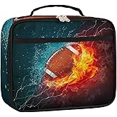 YoCosy Kids Lunch Box for Boys Girls Fire American Football Sport Black Insulated Lunch Bag Reusable Small Cooler Bag Meal Containers Tote Kit for School Travel Women Men