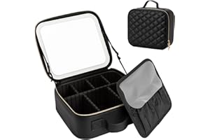 Elite Dance Gear Travel Makeup Bag with LED Mirror, Leather Cosmetic Train Cases with Adjustable Dividers, Makeup Organizer with Makeup Brush Storage Board for Women, Artist and More