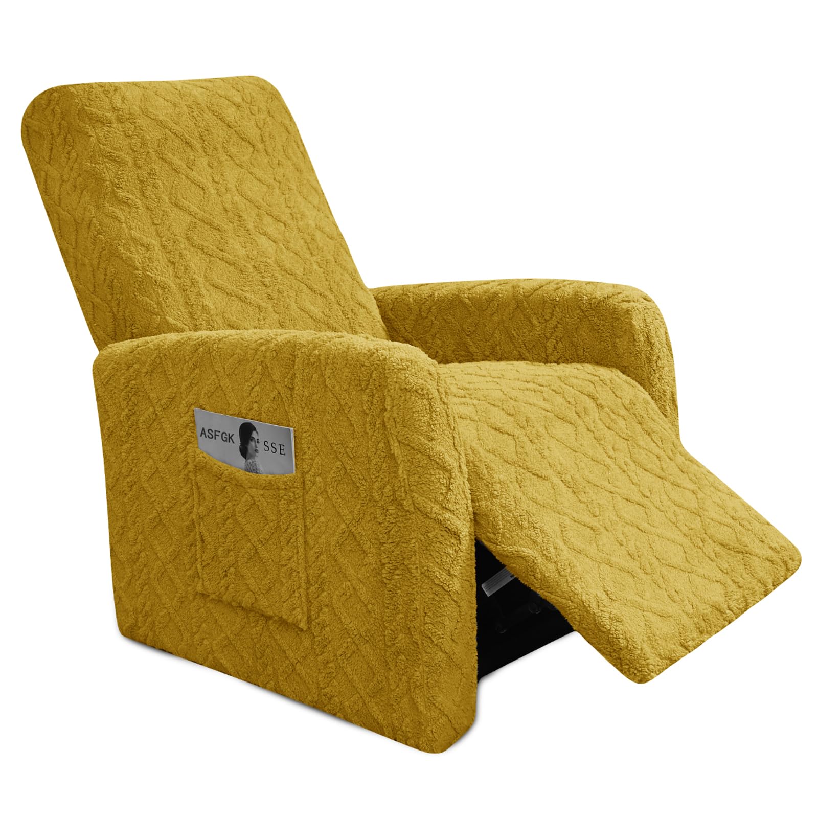 Photo 1 of GOSTADY Recliner Chair Covers 4Pcs Plush Jacquard Small Recliner Sofa Slipcover Stretch Recliner Slipcover for Lazyboy Chair with Storage Pocket Furniture Protector for Living Room, Dark Yellow