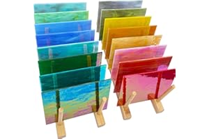 LITMIND 16 Vibrant Iridescent Stained Glass Sheets Variety Pack, 6 x 4 Inch Cathedral Art for Mosaic Crafts & DIY Projects, I