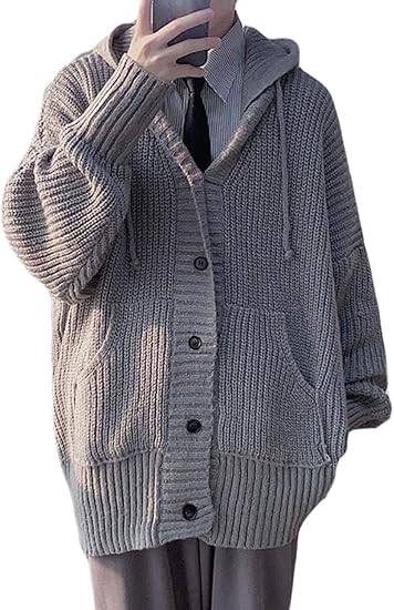 Amazon Ppeireeカーディガン メンズ 秋冬 ニットセーター 開襟セーター カジュアル 厚手 フード付き アウター ゆったり 保温 セーター ケーブル編み ストリート系 カーディガン 通販