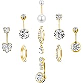 LEE&RO Gold Belly Button Ring for Women - Surgical Steel Navel Piercing Jewelry 14G