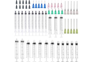 MIELIKKE 25 Pack 1ml, 3ml, 5ml, 10ml, 20ml Measuring Dispenser with 14ga, 16ga, 18ga, 20ga, 22ga Dispensing Accessories and Caps, for Measuring and Refilling, Glue Applicator or Oil