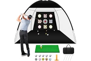 RUBDARK Golf Net - 10x7ft Golf Practice Net, Golf Hitting Training Netting for Garage Swing Chipping with Balls/Mat/Target, Golf Accessories Gifts for Men Indoor Outdoor Sports Game