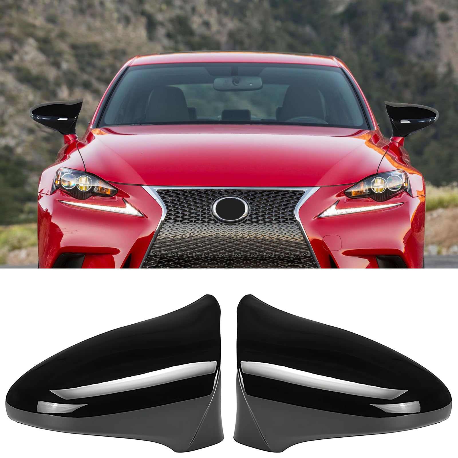 Photo 1 of 2Pcs Side Mirror Caps Compatible with Lexus IS GS CT LS ES RC F-Sport 2013-2020, Door Rearview Mirror Cover Trims Exterior Decoration Accessories (Glossy Black)