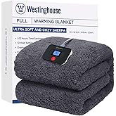 Westinghouse Electric Blanket Full Size, Soft Plush Sherpa Heated Blanket with 10 Heating Levels & 1-12 Hours Auto-Off, Machine Washable, 80x84 inches, Darkgrey