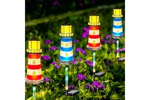 BEIDOULU Solar Garden Lights Outdoor Decorations, 4 Packs Lighthouse Waterproof, Lights walkways Garden Decor for Outside Landscape Light, for Yard, Patio, Pathway Decor, Gifts
