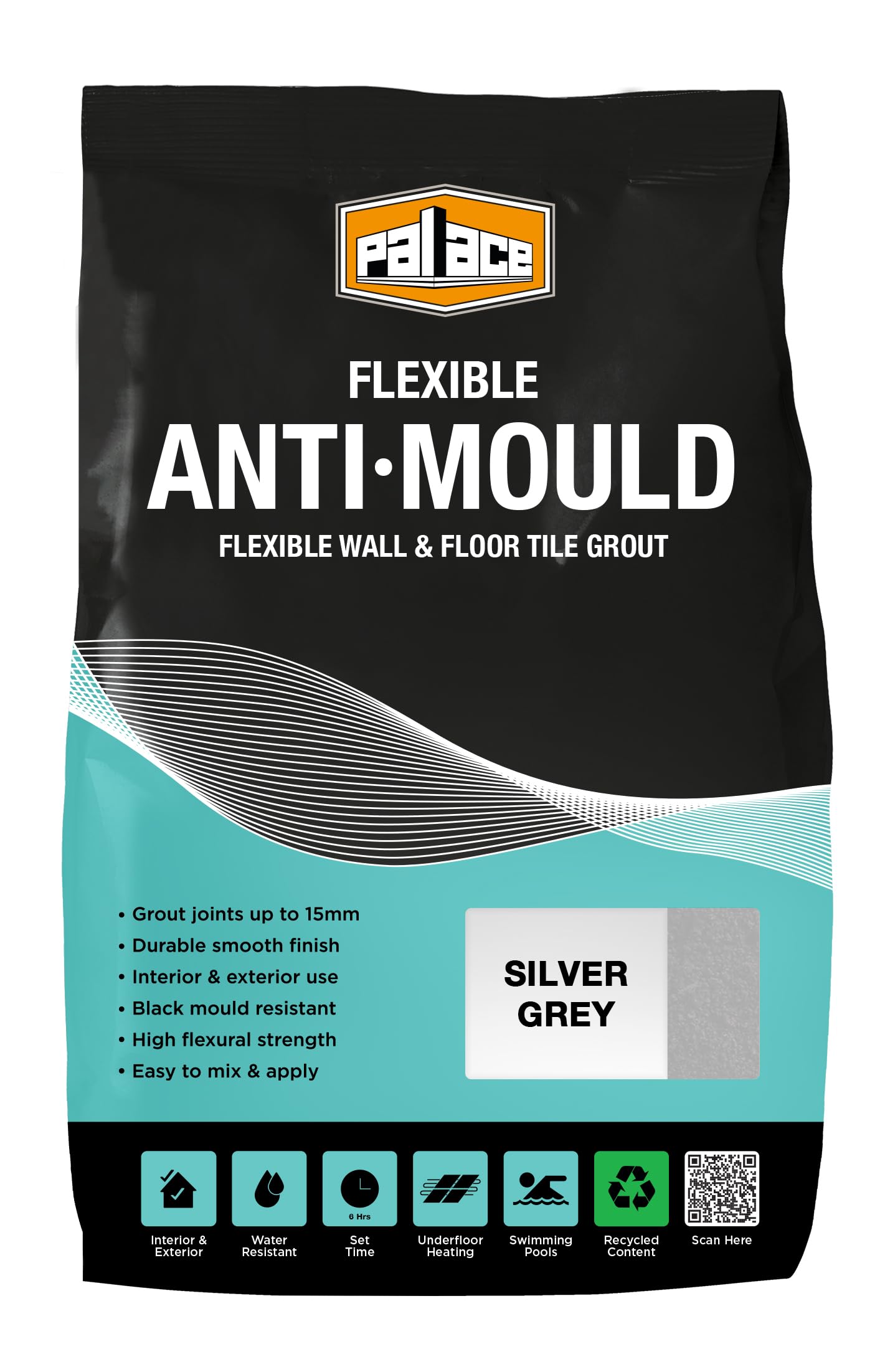 Anti-Mould Tile Grout Silver Grey 3KG - Water-Resistant Grout for Bathroom & Kitchen Wall and Floor Tiles