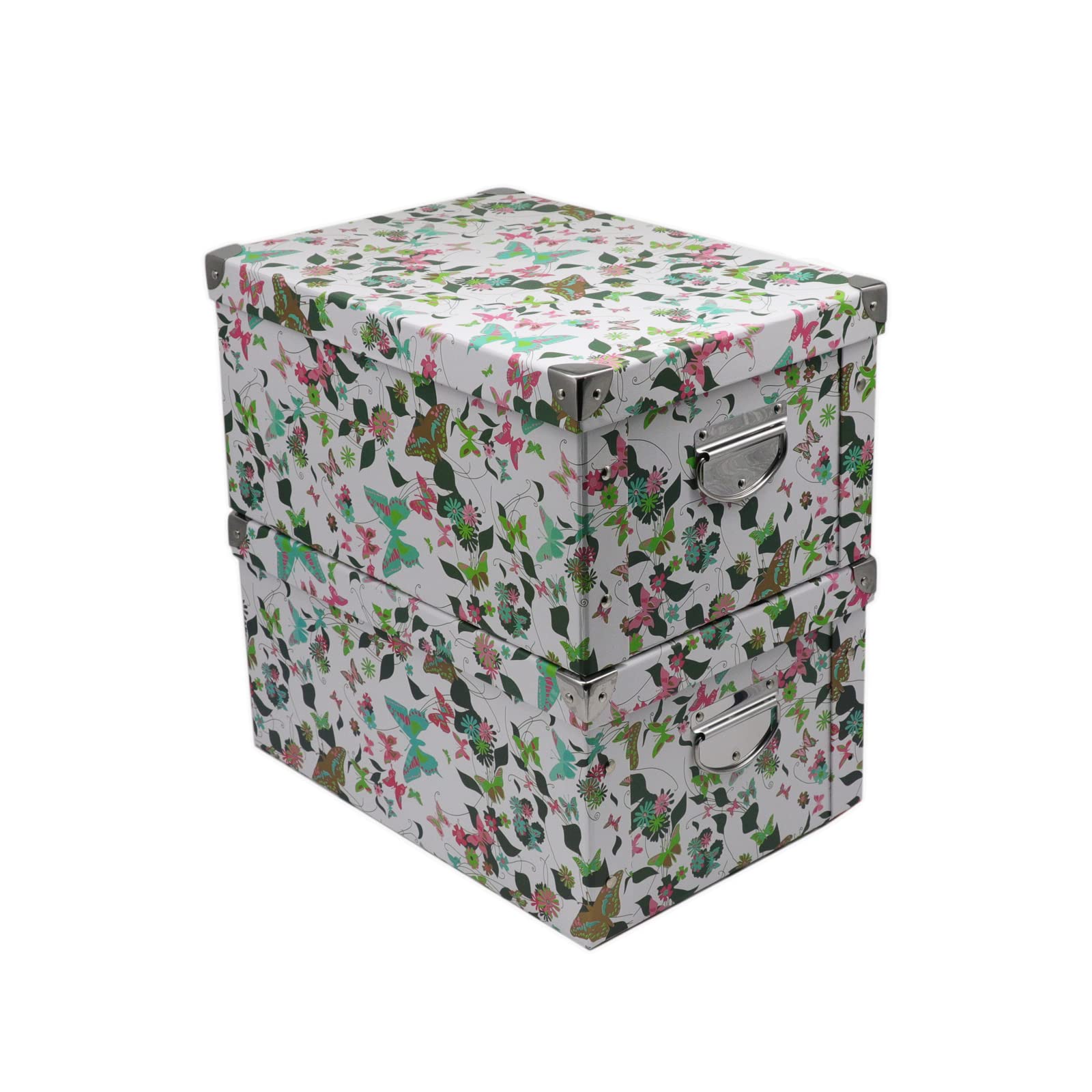 GUOZI Collapsible Storage Box, Decorative Memory box with Lid & Metal Reinforced Corners, Cardboard File Box with Handles, Organizer Gift Box for Keepsake Toy Photos Office Nursery Wardrobe Bookshelf