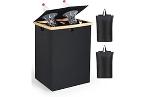 OTraki 140L Recycling Bin with Lid, 2 Compartments Large Home Recycling Sorter Bins with 2 Removeable and Reusable Inner Bag for Bottle Can Glass Waste Plastice, Black